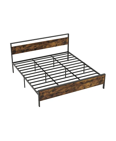 Slickblue Modern Industrial Bed Frame with Wood Headboard and Metal Base