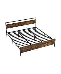 Slickblue Modern Industrial Bed Frame with Wood Headboard and Metal Base