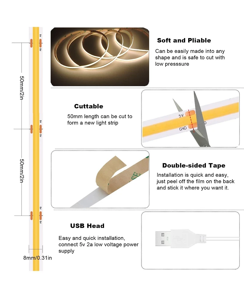 Lofree Dimmable Usb Flexible 6.56'L Led Strip Lights