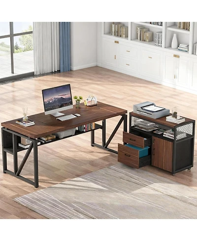 Tribesigns 63" L-Shaped Desk with File Cabinet