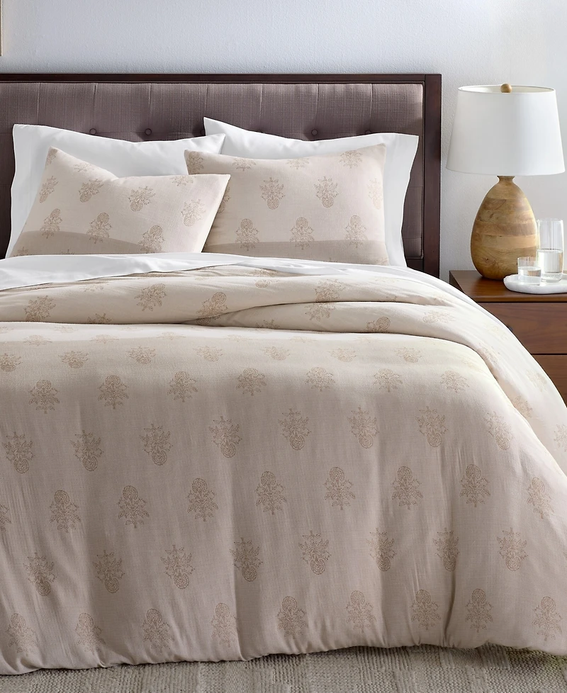 Oake Woven Floral Block Print 3-Piece Duvet Cover Set, King, Macy's Exclusive