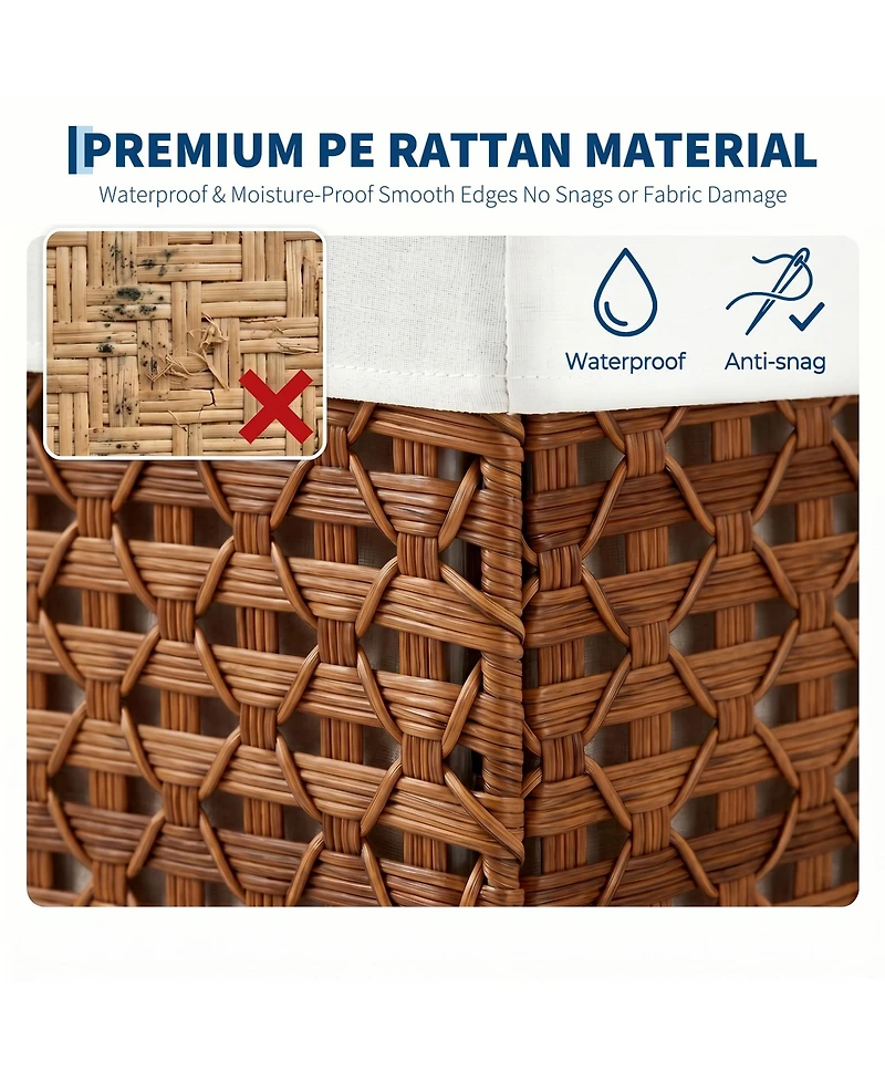 homfan Pe Rattan Storage Basket with Lid and Removable Liner, Divided Large Capacity Organizer Bin, for Bedroom, Living Room, Bathroom