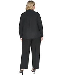 Karl Lagerfeld Paris Plus Long-Sleeve Collared Pleated Blouse