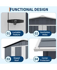 8 x 6 ft Outdoor Storage Shed with A-Frame Roof and Double Hinged Doors, Iron Tool House for Backyard Garden Patio, Gray