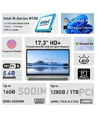 Hp Essential 17.3" Hd+ Touchscreen Laptop, Intel N100 Quad-Core, 8GB DDR4, 128GB eMMC, Wi-Fi 6, Windows 11 Home, Blue