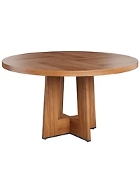 Dining Table, 47 in Round Kitchen Table for 4-6 | Farmhouse Circle Dining Table, Sturdy Pedestal Base for Dining Room