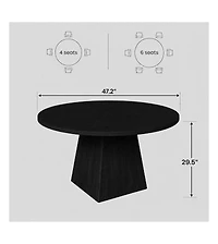 47-Inch Round Pedestal Dining Table, Seats 4-6, Black, 350 lb Capacity