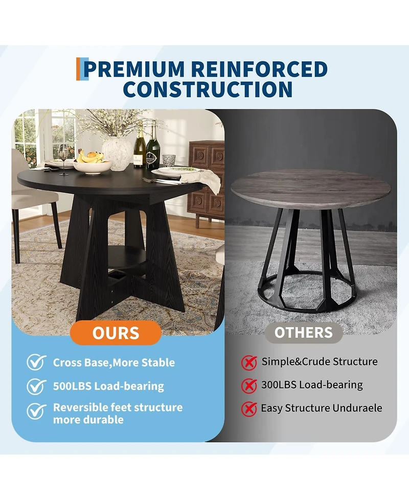 59'' Oval Dining Table with Built-In Storage Shelf, Pedestal Base Dining Furniture Accommodating 4-8 Diners, Storage Table for Kitchen, Dining Room