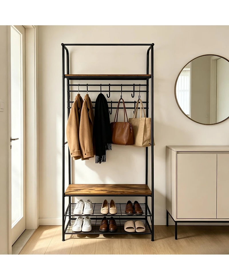 Hall Tree with Shoe Bench, Coat Rack with Storage, Hooks, Entryway Organizer for Hallway Bedroom Office