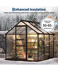 6x6 Ft Walk-In Outdoor Greenhouse, Aluminum Frame with Polycarbonate Panels for Patio Backyard Garden All-Season Plant Growing, Clear