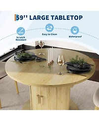 59" Oval Extendable Dining Table with Storage, Engineered Wood Table with Roll-Up Cabinet, Space Saving for Dining Room, Kitchen, Black/Brown