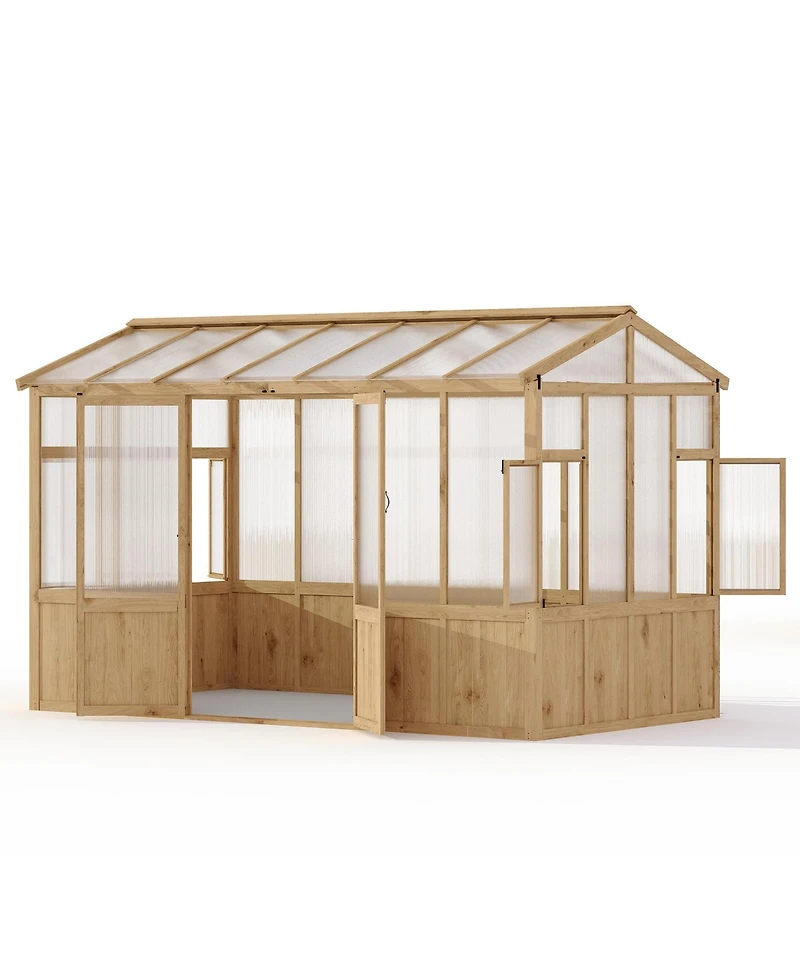 6.4 x 12 ft A-Frame Greenhouse with Cedar Wood Frame and Polycarbonate Panels, for Backyard Garden Patio, Natural Wood