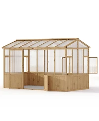6.4 x 12 ft A-Frame Greenhouse with Cedar Wood Frame and Polycarbonate Panels, for Backyard Garden Patio, Natural Wood