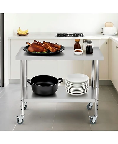 28" x 24" x 30" Stainless Steel Bbq Work Table with Wheels and Removable Backsplash, Heavy Duty Outdoor Prep Station for Patio Backyard, Silver