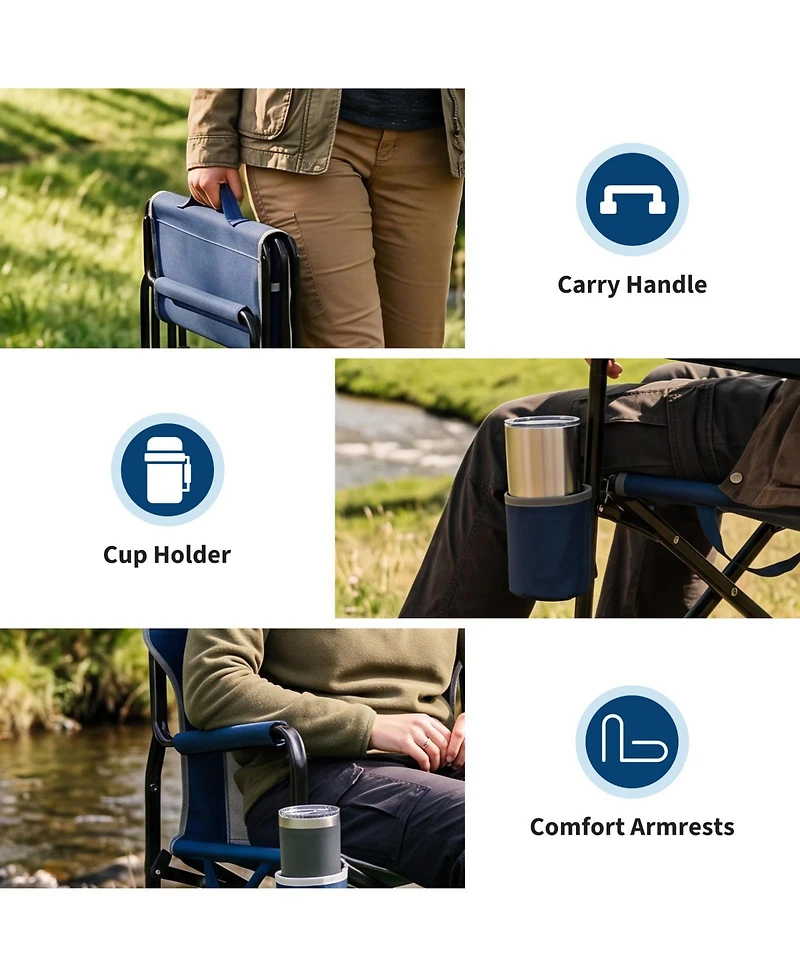 Portable Folding Rocking Camping Chair with Cup Holder, Breathable Backrest