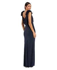 Mac Duggal Petite Crepe One Shoulder Mermaid Gown With 3D Flower