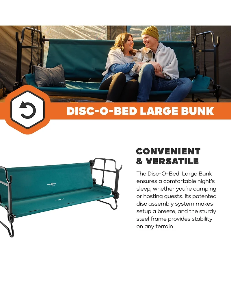 Disc-o-Bed Large Outdoor Convertible 2 Person Portable Camping Bunk Cots