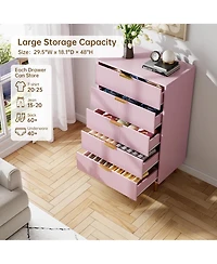 5 Drawer Dresser, Modern Fluted Chest of Drawers with Gold Handles, Multi-Purpose Storage Cabinet for Bedroom Living Room Entryway Hallway