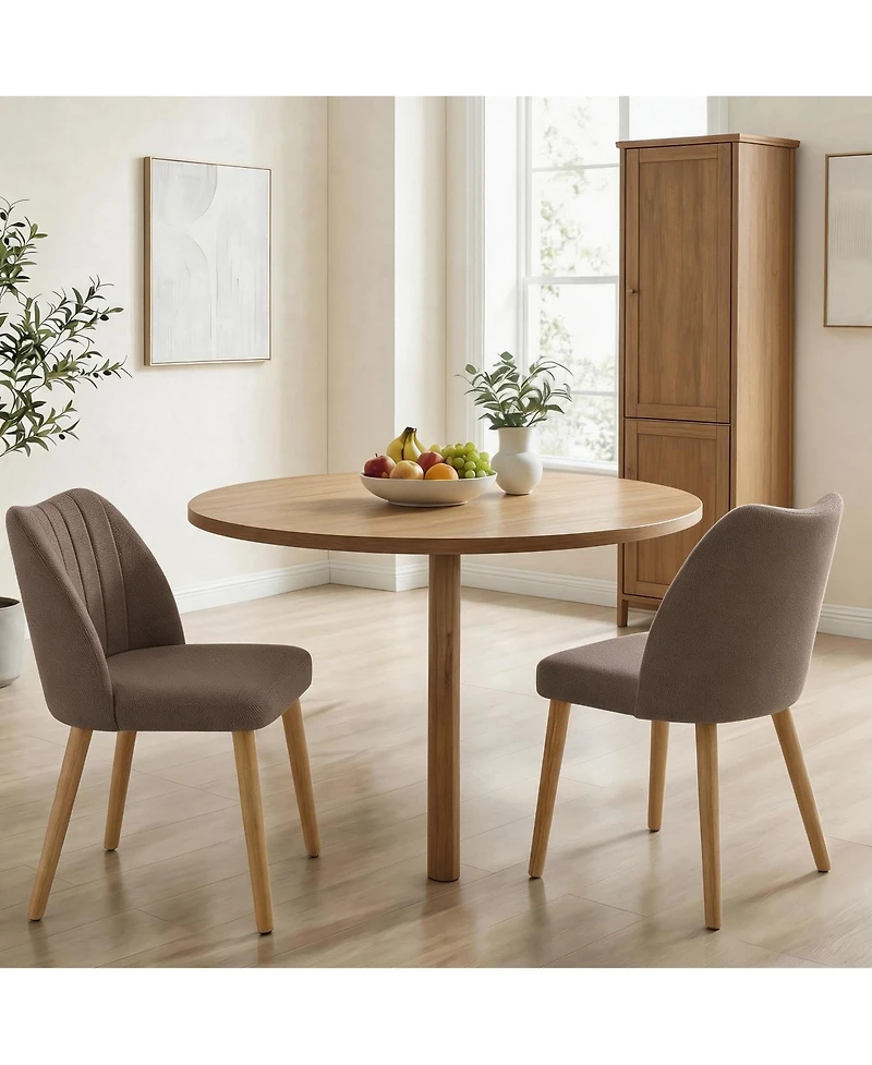 Set of 2 Modern Armless Upholstered Dining Chairs, Fabric Seating with Backrest and Wooden Legs, Tool-Free Assembly for Kitchen, Living Room