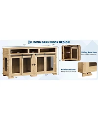 Double Dog Crate Furniture, 71 Inch Extra Large Wooden Heavy Duty Indoor Pet Kennel with Sliding Barn Door, Removable Divider, Tv Stand End Table
