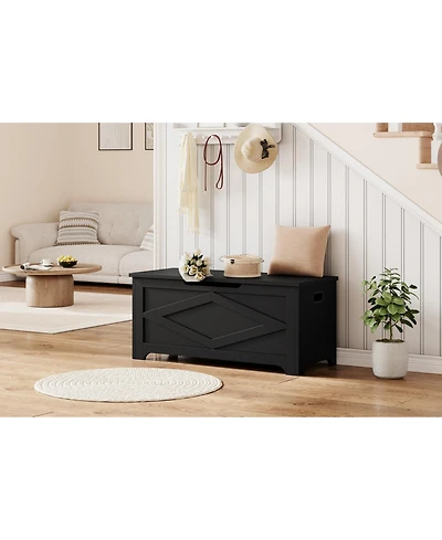 Storage Chest Bench with Safety Hinges, 39 Inch 300 Lbs Capacity Farmhouse Toy Blanket Storage Organizer for Entryway, Bedroom, Living Room