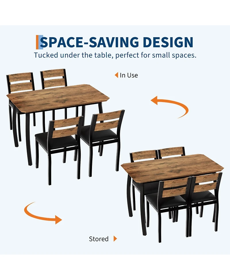 5-Piece Dining Table Set for 4, Space Saving Kitchen Furniture Set with Safe Chamfer Edge Table, Upholstered Chairs for Small Apartment