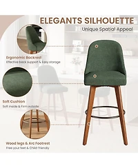Counter Height Bar Stools Set of 4, Linen Fabric Upholstered Bar Chairs with Backs and Wood Legs, 360degree(s) Swivel Barstools