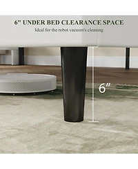 Bed Frame with Storage Headboard and Charging Station | Wingback Velvet Upholstered Platform Bed Frame, Solid Wood Slats Support