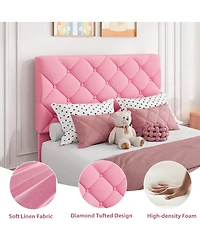 Bed Frame with 4 Storage Drawers and Adjustable Headboard, Linen Upholstered Platform Beds, Diamond Stitched Button Tufted