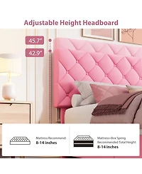 Bed Frame with 4 Storage Drawers and Adjustable Headboard, Linen Upholstered Platform Beds, Diamond Stitched Button Tufted