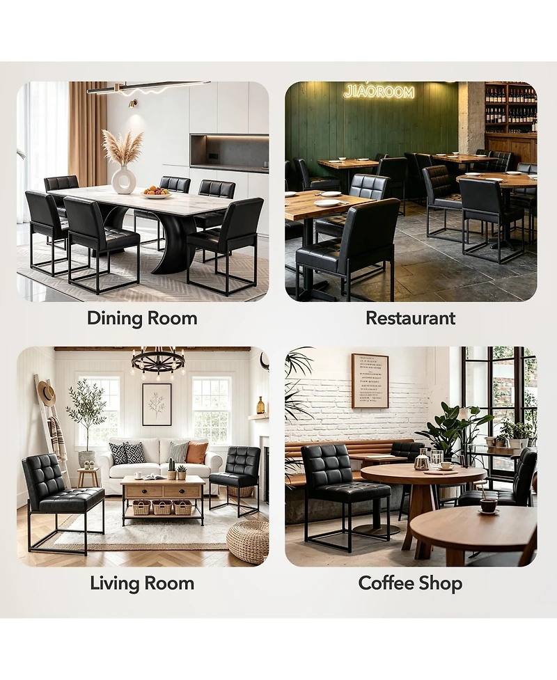 Dining Chairs Set of 2, Mid-Century Modern Armless Kitchen Chair with Upholstered Pu Leather Seat, Metal Frame, 300 Lbs Capacity for Dining Room Cafe