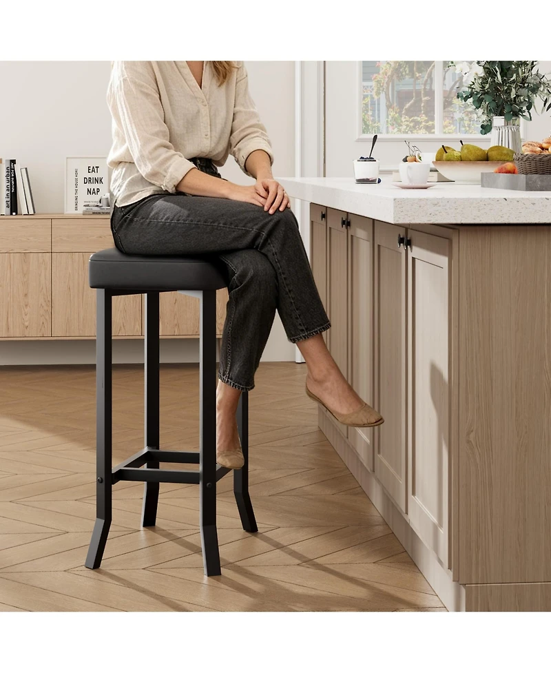 Counter Height Bar Stools Set of 2, Modern Faux Leather Upholstered Barstools with Metal Legs, Space-Saving Backless Stools for Kitchen Kitchen Island