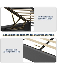 Bed Frame with Storage,Hydraulic Lift Up Bed with Headboard, Modern Upholstered Platform Bed Frame,Hydraulic System with Handle