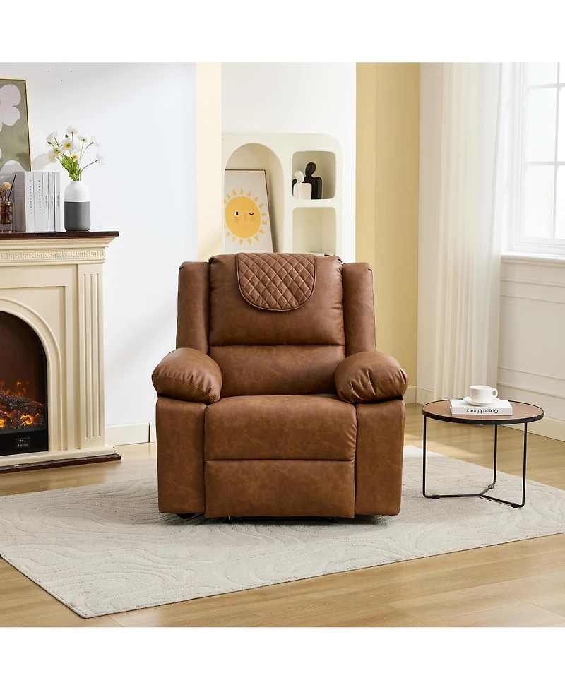 39 "L x 36 "W Pu Leather Recliner Chair with Massage and Heating, Adjustable Reclining Single Sofa for Living Room Bedroom Office, Brown