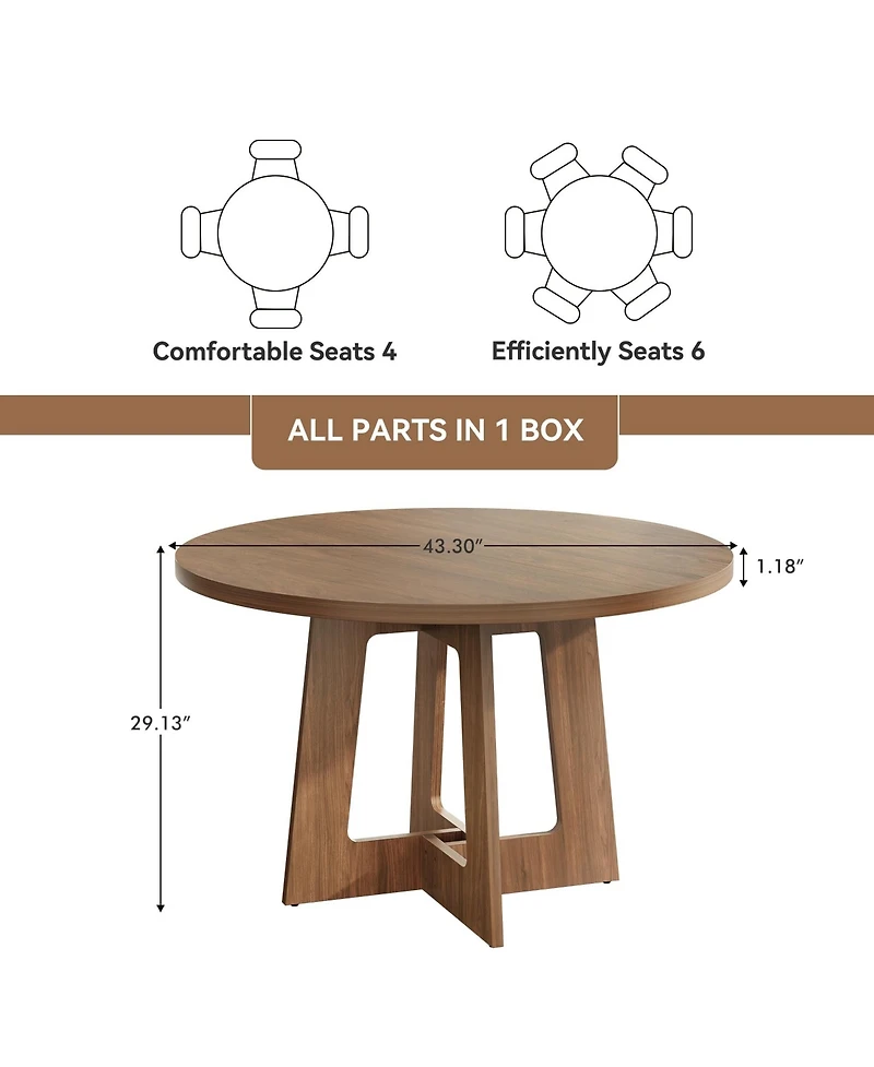 Dining Table for 4, 43 in. Rustic Round Kitchen Table for Home Dining Room Living Space
