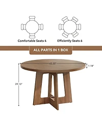 Dining Table for 4, 43 in. Rustic Round Kitchen Table for Home Dining Room Living Space