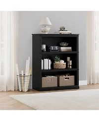 3-Tier Farmhouse Wooden Bookcase, Tall Open Bookshelf, Rustic Black, 40" H x 31.5" W x 12.8" D
