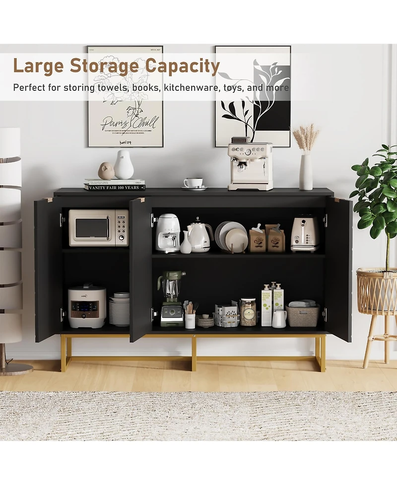 47 x 16 x 31 in Set of 2 Sideboard Buffet Cabinet with Doors, Engineered Wood Storage Credenza for Dining Room Living Room Entryway, Black