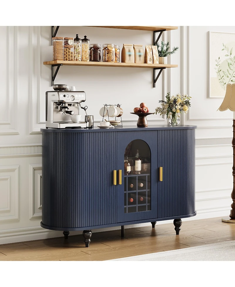 Bar Cabinet with Storage, Sliding Door Mid Century Modern Buffet Cabinet with Detachable Wine Rack and Glass Holder for Living Room, Kitchen, Entryway