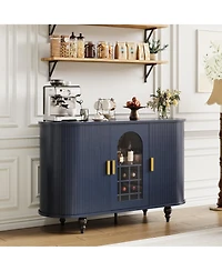 Bar Cabinet with Storage, Sliding Door Mid Century Modern Buffet Cabinet with Detachable Wine Rack and Glass Holder for Living Room, Kitchen, Entryway