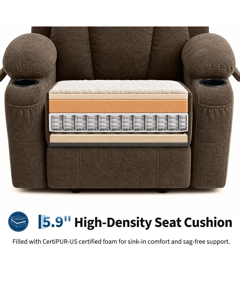 Oversized Chenille Power Lift Recliner with Heat, Massage and Memory Remote, Usb, Cup Holders,Brown