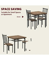 Dining Table Set 3 Piece with Wine Rack Rustic Brown Metal and Wood for Kitchen Apartment Small Space