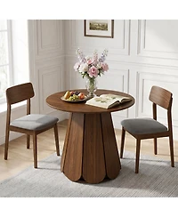 31.5" Brown Round Farmhouse Dining Table with Pedestal Base, Seats 2-4