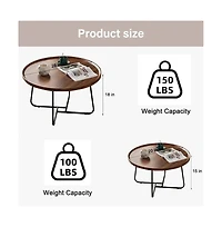 homfan Set of 2 Round Nesting Coffee Tables, 28" and 20", Fluted Wood Look, Mid-Century Modern