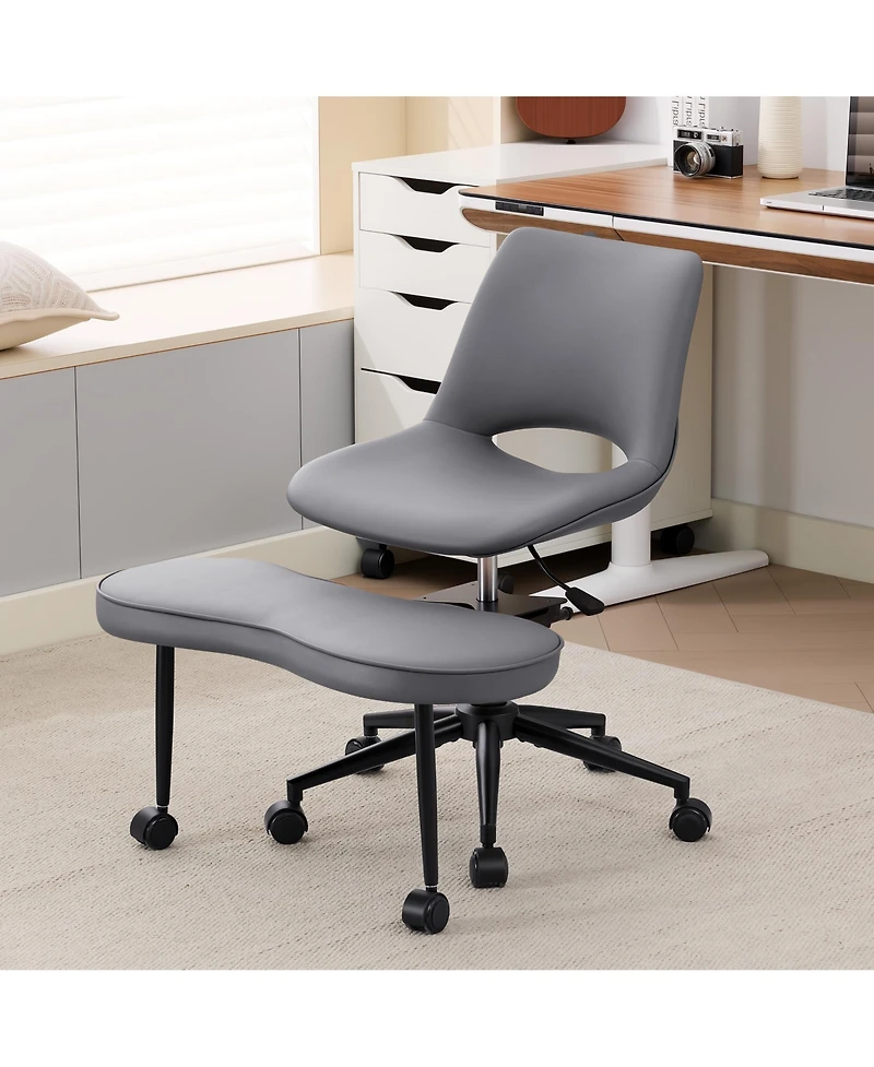 Office Chair, Ergonomic Criss Cross Legged Swivel Chair for Home Office | Meditation Kneeling Chair with Wheels, Lumbar Support for Study Yoga