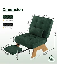 Accent Chair, Corduroy Upholstered Armchair for Living Room | Adjustable Backrest with Pull-Out Footrest, Rubberwood Frame for Bedroom