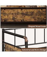 Daybed Frame Full Size Metal Space-Saving with Classic Wood Headboard Heavy Duty Steel Slats Noise-Free for Living Room Bedroom Guest Room