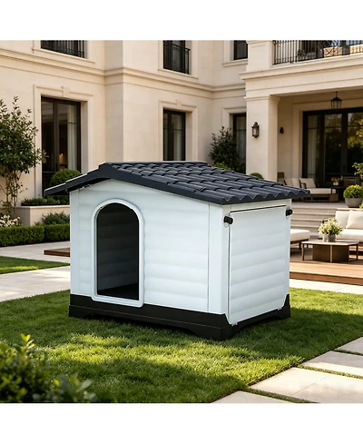 Small/Large Double Door Dog Crate, Indoor Outdoor Pp Pet House for Dogs, Weatherproof Kennel with Locking Doors