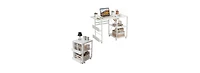Folding Rolling Computer Desk, Space-Saving Versatile Home Office Writing Table with Wheels, Storage Shelf, Side Organizer for Bedroom Dorm