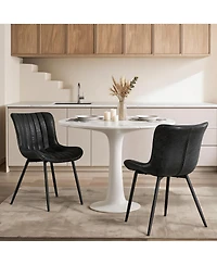 Dining Chairs Set of 2, Ergonomic Upholstered Kitchen Chair with Waterproof Pu Leather Seat, Stable Metal Legs, 300 lbs Capacity, Black
